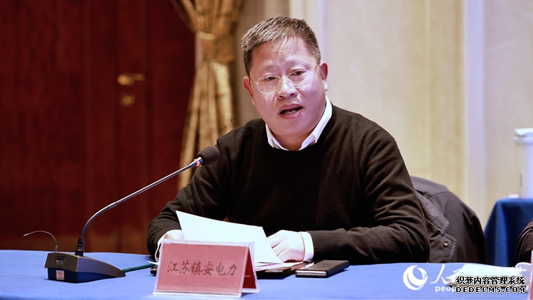 江苏镇安电力设备有限公司总经理凌辉在活动现场发言。人民网 梁明摄
